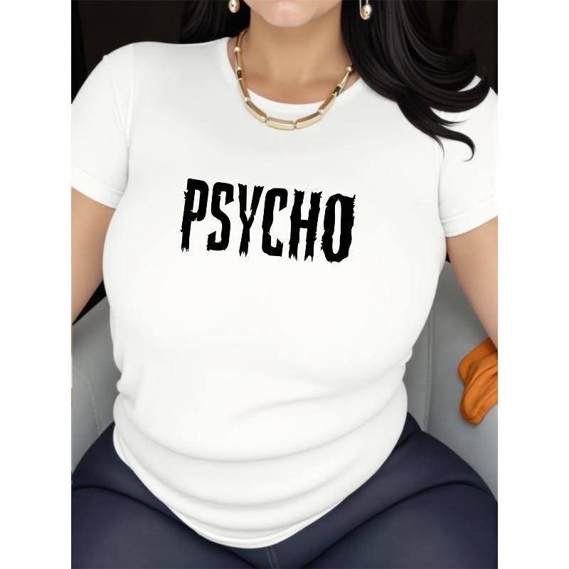 

Women s Y2K PSYCHO Pattern T-Shirt Crew Neck Short Sleeve All-Season Casual Trendy Top S белый