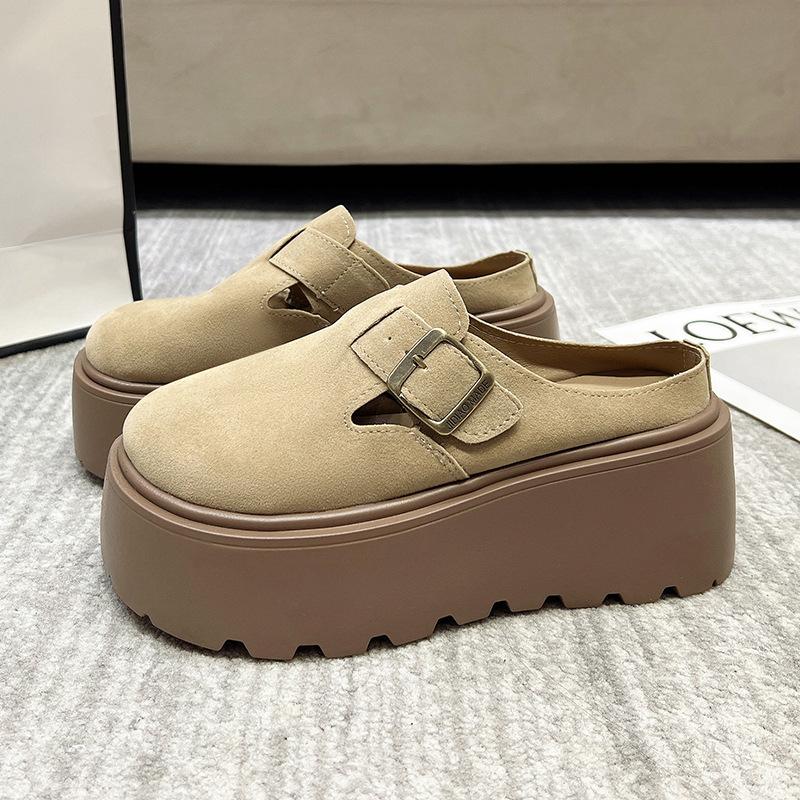 Retro baotou half-drag women's outer wear 2025 spring and autumn new Korean version of versatile lazy thick-bottomed muffin baotou slippers