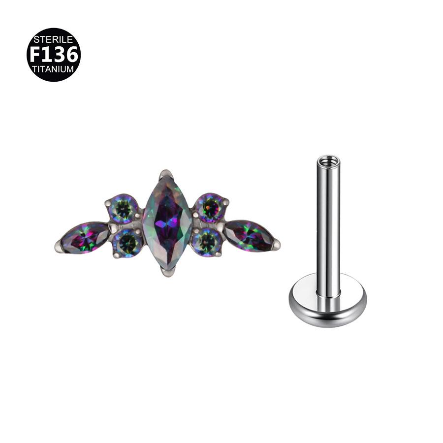 F136 Titan Marquise Blume Piercing Schmuck - Intern Gewindestecker für Ohr, Lippe, Nase, 1,2/1,0mm Dicke