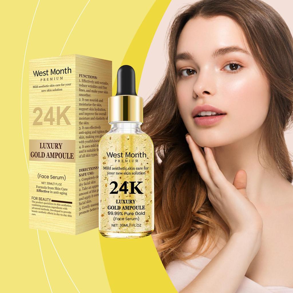 West&Month 24K Gold Anti-Wrinkle Serum 30ml Hyaluronic Acid Serum Reduces Wrinkles, Firms and Tightens Nourishes and Hydrates Facial Skin