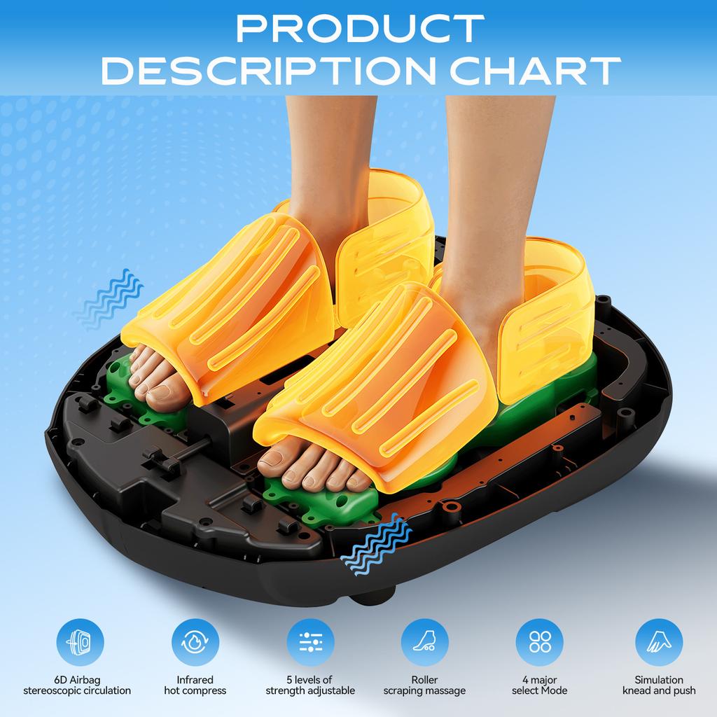 Electric Foot Massager with Heat Airbag Compression Relief for Tired Muscles Plantar Deep Kneading Shiatsu Feet Massage Machine