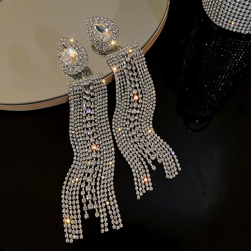 Korean Style Exaggerated Women Girls Shiny Rhinestone Earrings Luxury High Quality Big Crystal Ear Rings Decoration Lady Jewelry