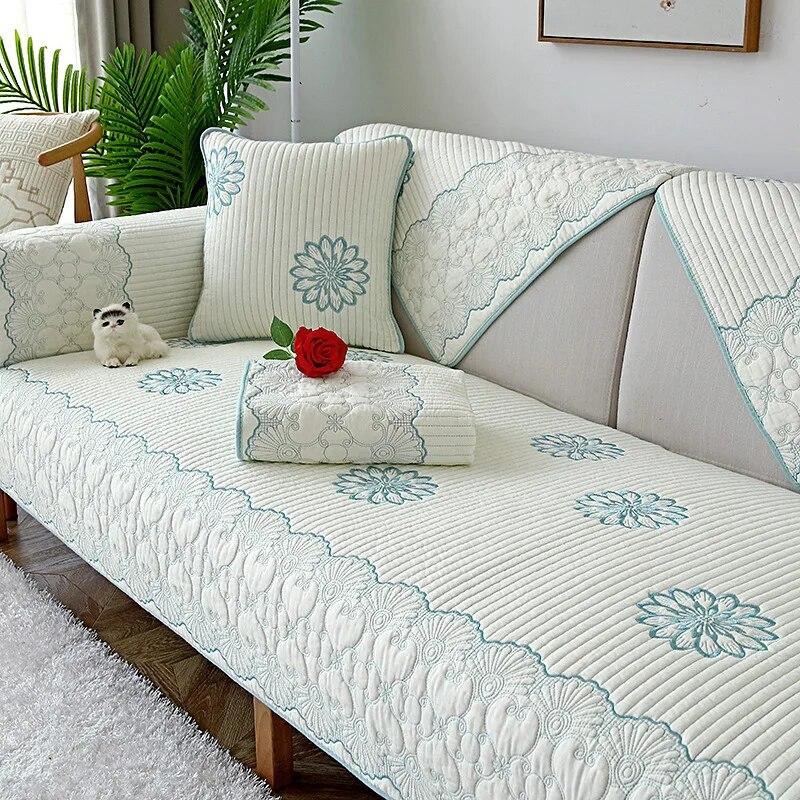 Funda de sofá bordada de algodón de doble cara, funda de cojín para sofá de cuatro estaciones, funda de sofá de esquina moderna para sala de estar, funda de reposabrazos, toalla