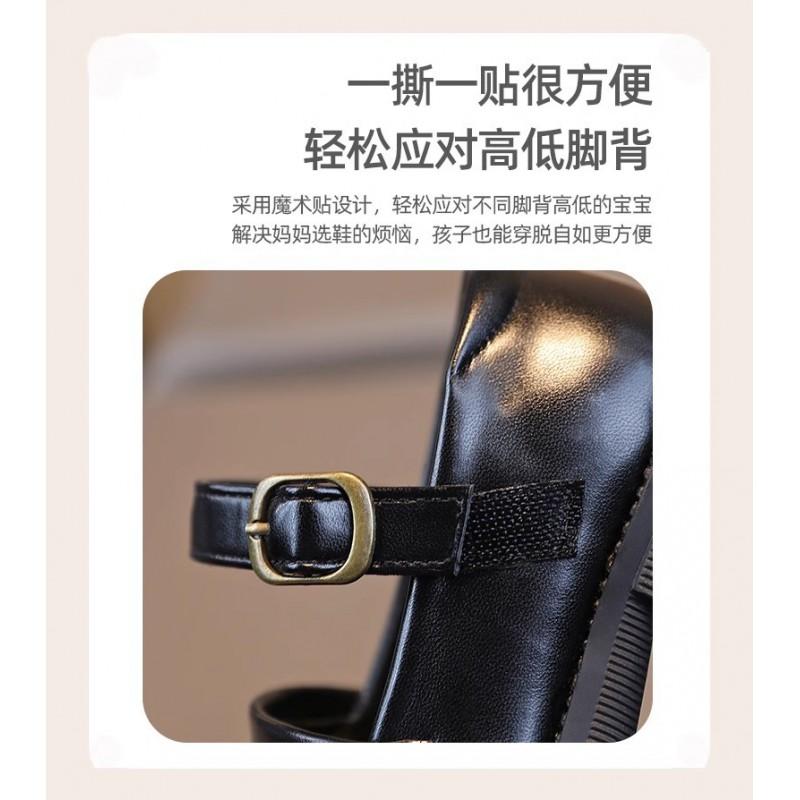 Youth Style Shoes Girls Black Leatherette Flat Shoes Fall Casual Wear Soft Sole Princess Style Slip-On Kids