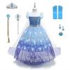 Oplichtende Jurk Frozen Elsa Feestjurk voor Meisjes, Pofmouw Oplichtende Verjaardagskleed met Sleep, Prinsessenkostuum