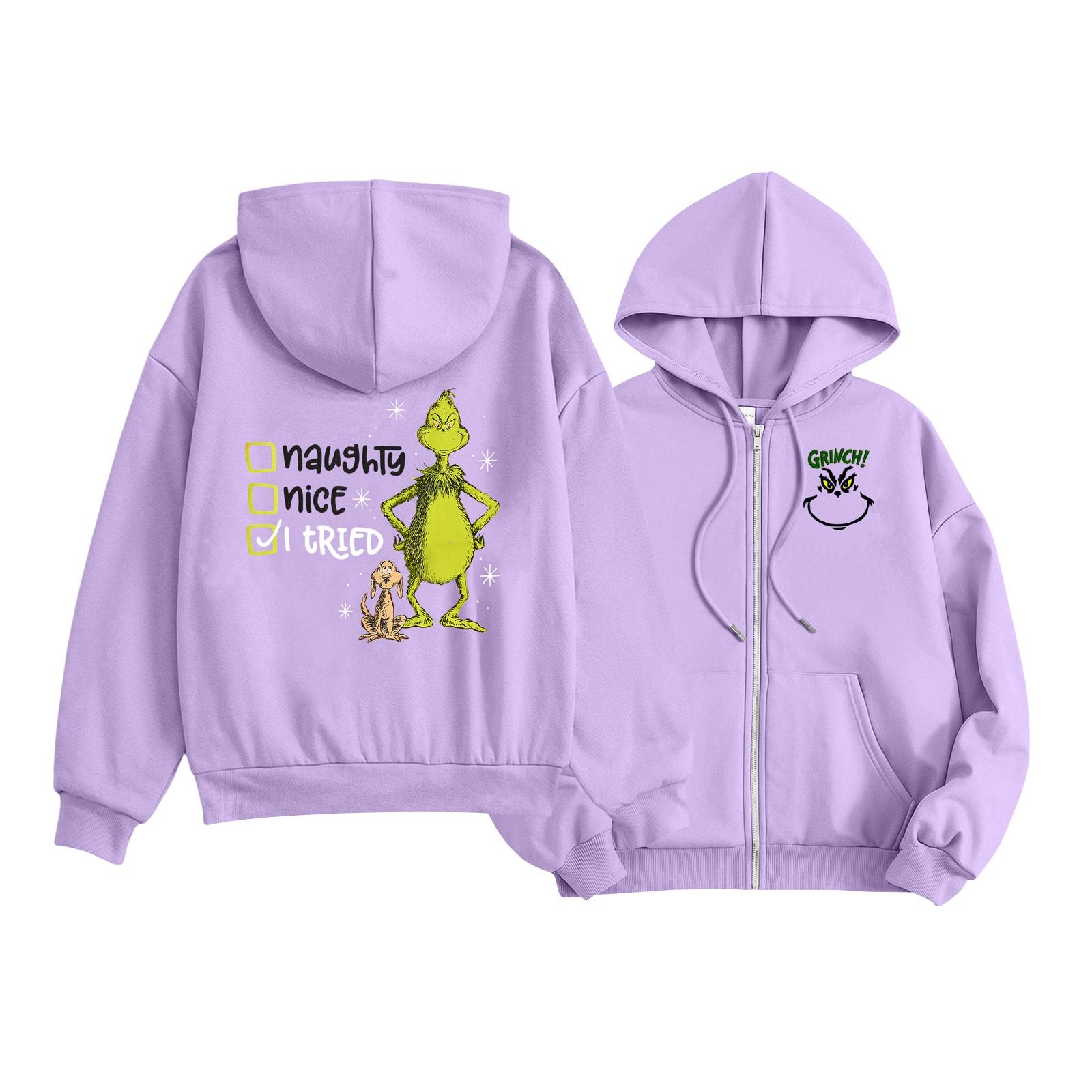 

Детская мода Легкая толстовка с капюшоном на молнии с длинным рукавом Рождественская толстовка с принтом с карманами 140 фиолетовый