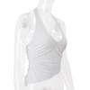 Casual Solid Women Halter Crop Top Y2K Elegant V neck Sleeveless Fold Summer Tees Formal Streetwear Sporty Female Vest
