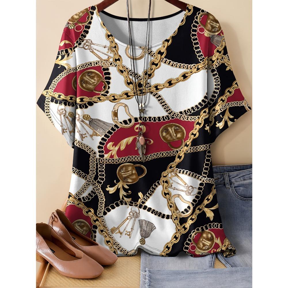 Flower Summer New Print Short Sleeved Round Neck T-shirt Women Comfortable Fashionable Casual T-shirt