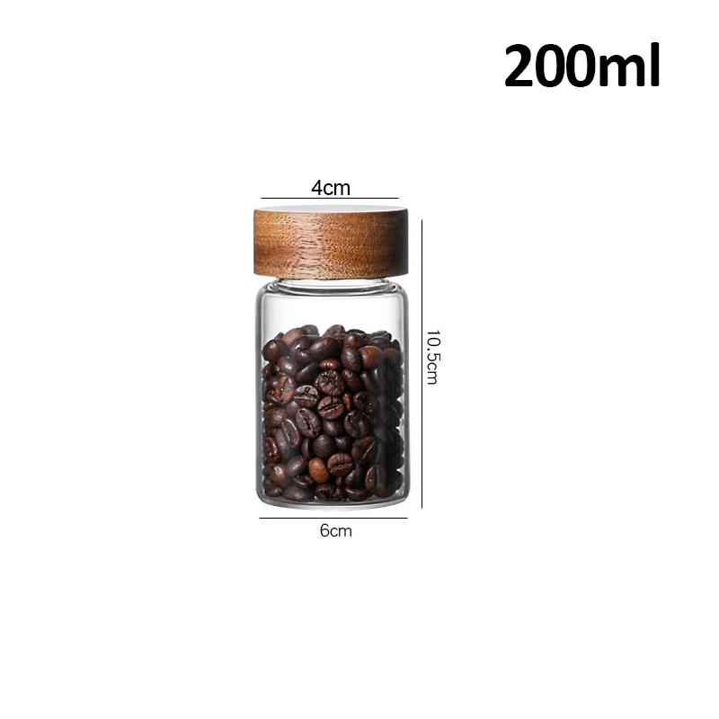 Wood Lid Glass Airtight Canister Kitchen Storage Bottles Jars Food Container Grains Tea Coffee Beans Grains Candy Jar Containers