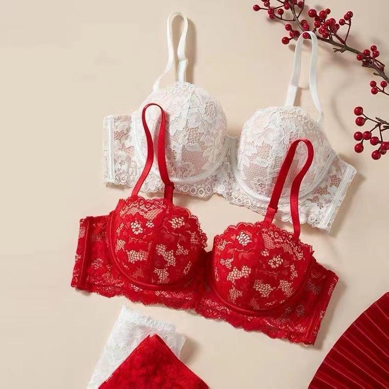 French Lace Embroidered Sexy Underwear Women's Small Breasts Gather and Top Support, Secondary Breasts, Anti-sagging Bra Cover Set