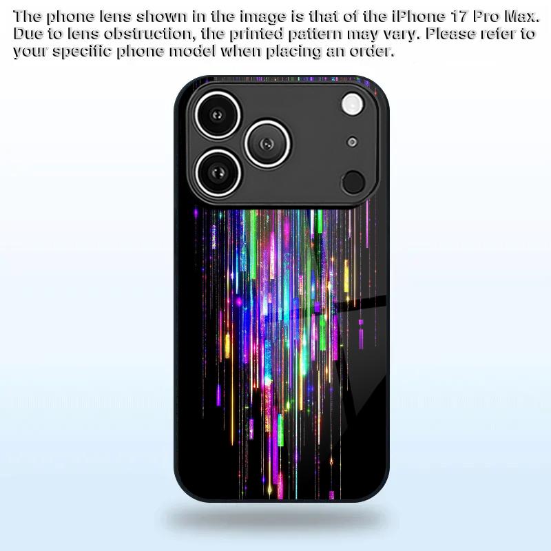 Colorful Light Rain Curtain Pattern 2D Phone Case for iPhone 17 16 15 14 13 12 11 X XR XS Max Pro 8 plusGlass Protective Cover