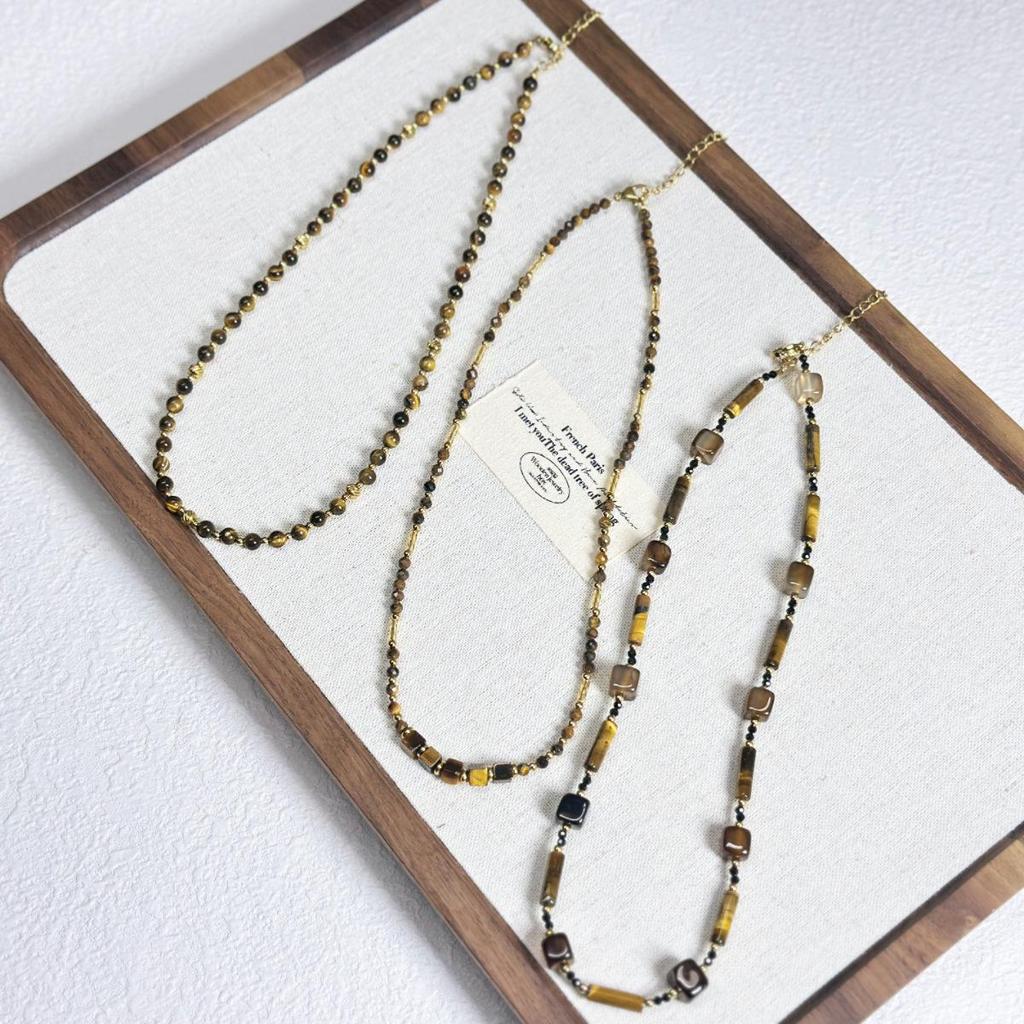 Tiger Eye & Freshwater Pearl Beaded Necklace - Autumn/Winter Style with Titanium Steel Chain