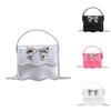 Cute Solid Color Silver Bow Decoration Kid Mini Shoulder Chain Bag For Summer Casual Wear