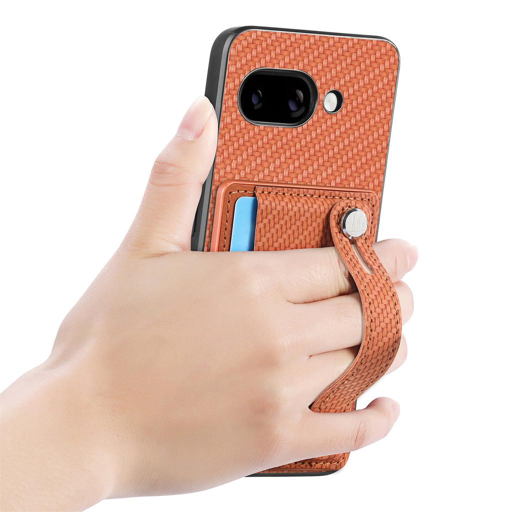 For Google Pixel 9a Case Carbon Fiber Texture Leather Phone Back Cover with Card Holder