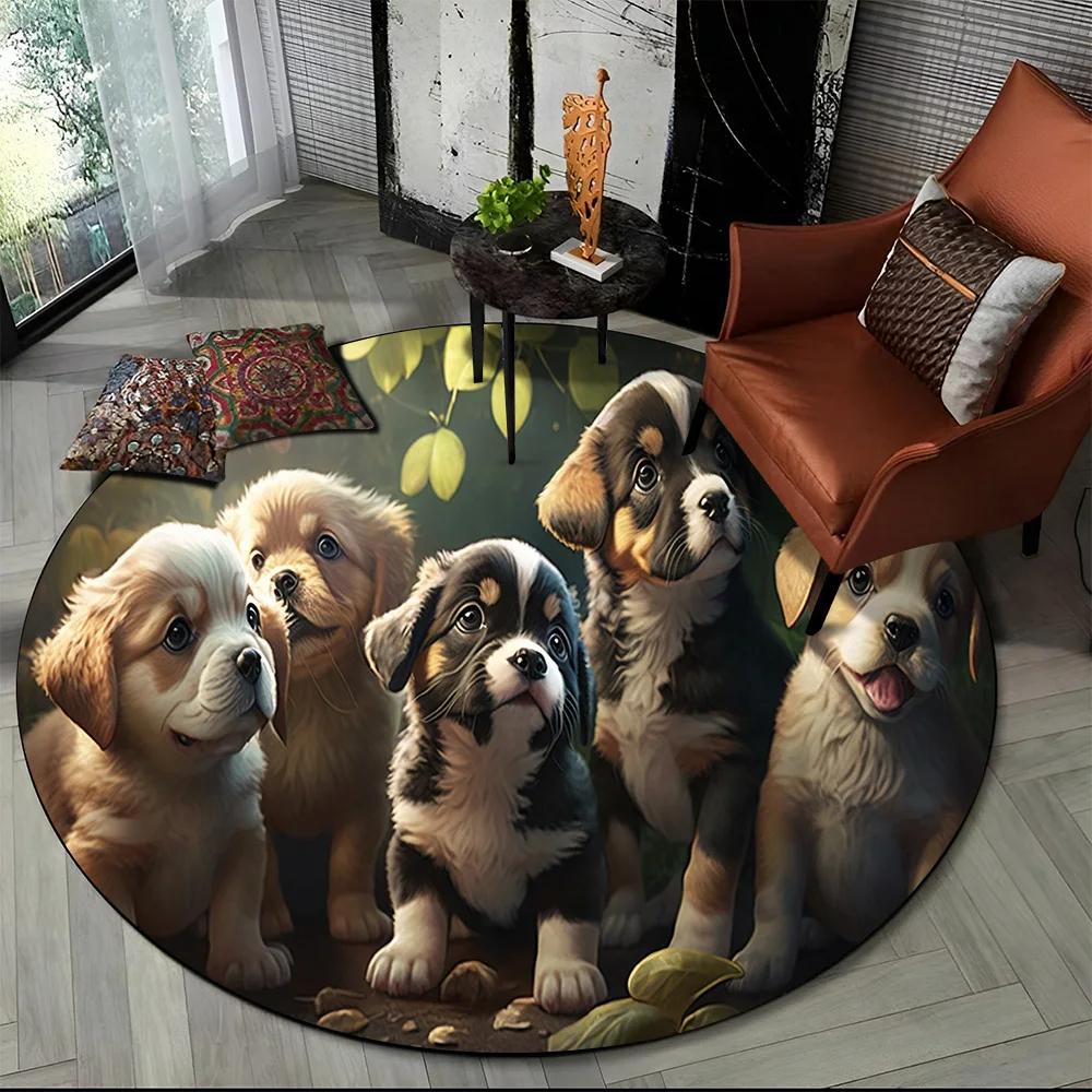Cute Dog Samoye, Chihuahua, Husky, Koki Cartoon Round Area Rug,Carpet Rug for Living Room Bedroom Sofa Playroom Decor,Non-slip