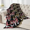 Love Print Flannel Throw Blanket Colorful Repeating Design Soft Cozy Fleece for Home Office Sofa and Car All Season Gift