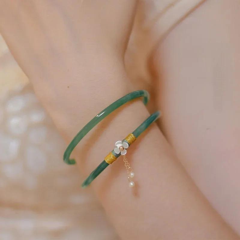 Natural Green Jade Bracelet Hand Authentic Hand-carved Charm Jewelry Accessories Fashion Amulet Lucky Gifts For Men And Women