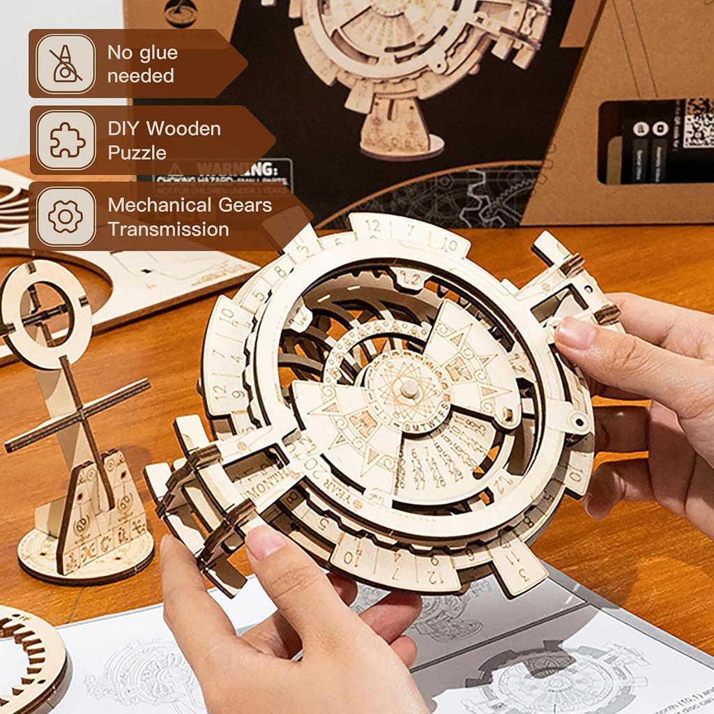 Robotime Perpetual Calendar Wooden Model Kits 3D Puzzles Build for Adults Brain Teasers Construction Sets Puzzle