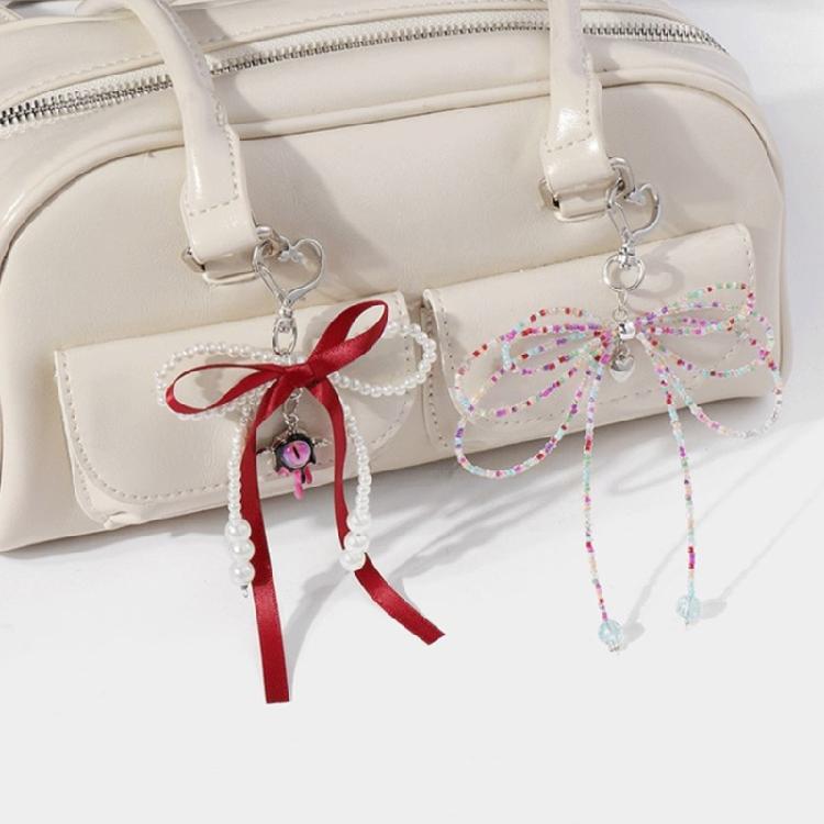 Sweet Ribbon Bowknot Pearls Keychain Charm Fashionable Key Accessory Cuteness Bag Charm Suitable for Keys and Bags