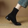 Krazing Pot Flock Autumn Winter Shoes Low Heels Size 43 Stretch Boots Back Patch Work Street Wear Elastic Ankle Boots
