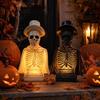 Retro Gentleman Skull with Top Hat Gothic Halloween Sculpture And Cape, Spooky Resin Prop for Display Skeleton Figurine LED Light Home Tabletop Decor