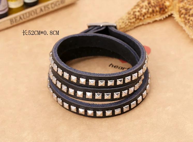 Rock Punk Silver Stud Genuine Leather Bracelet Multi Round Cowhide Leather Bracelet European American New Bracelet Foreign Trade