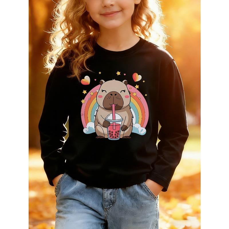 European sizes Kids' Athletic Cartoon Print Round Neck Top, Cartoon Characters, Suitable for Daily Casual, Casual Wear, Kids' Holiday Gift Choice