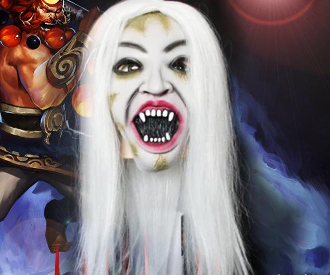 Scary White-Haired Witch Mask - Halloween Ghost Face Full Headgear Mask