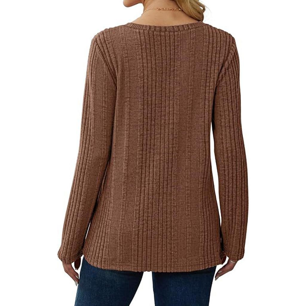 Women's Fashion Casual V-Neck Long Sleeve Color T-Shirt Comfortable Top