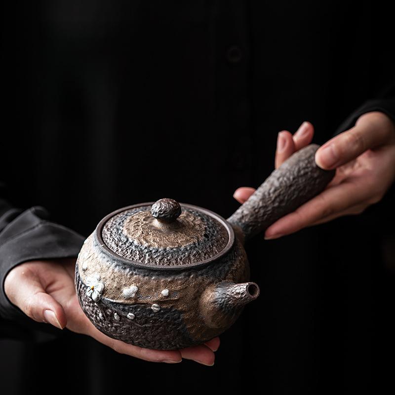 330ml Coarse Pottery Teapot Side Handle Pot Household Ceramic Tea Brewing Pot Vintage Tea Brewing Device