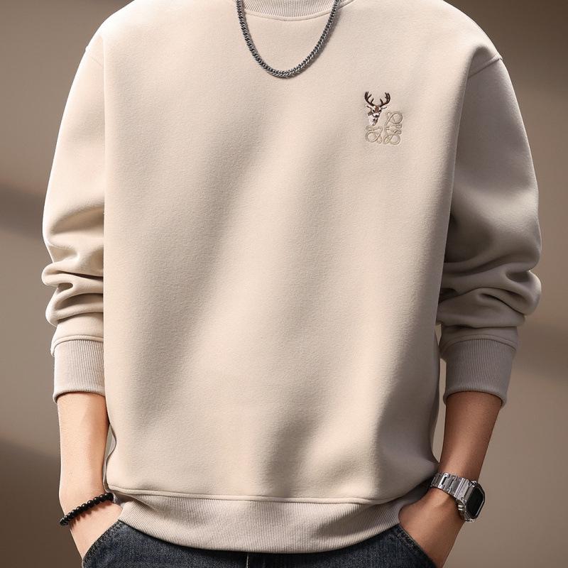 High-End Trendy Men's Deer Embroidery Heavyweight Hoodie - Autumn Slim Fit American Retro Style