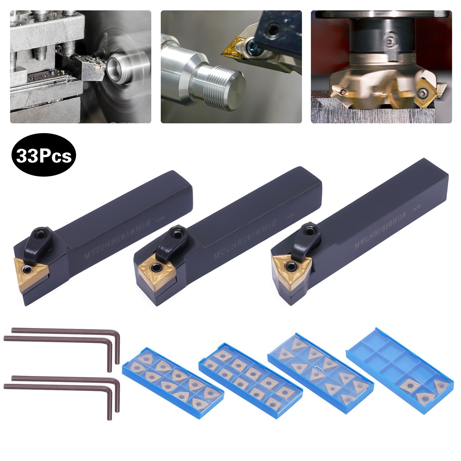 

33 Pieces Lathe Excircle Indexable Carbide Turning Tool Holder Bit Set Metal Indexable Carbide Turning Insert Blades