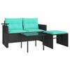 3 Piece Garden Sofa Set with Cushions Black Poly Rattan