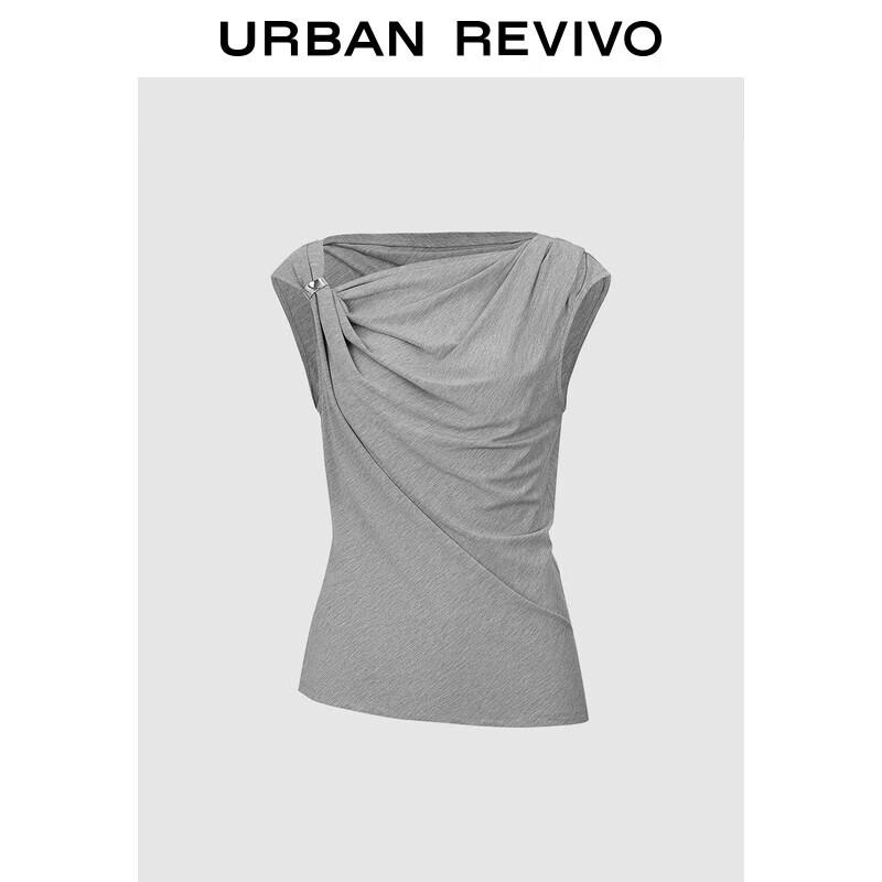 UR 2025 Autumn Women s Elegant Metal Buckle Pleated T-shirt XL