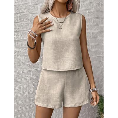 Conjunto de dos piezas de verano para mujer Color liso Simple Casual Top sin mangas + Conjunto de pantalones cortos