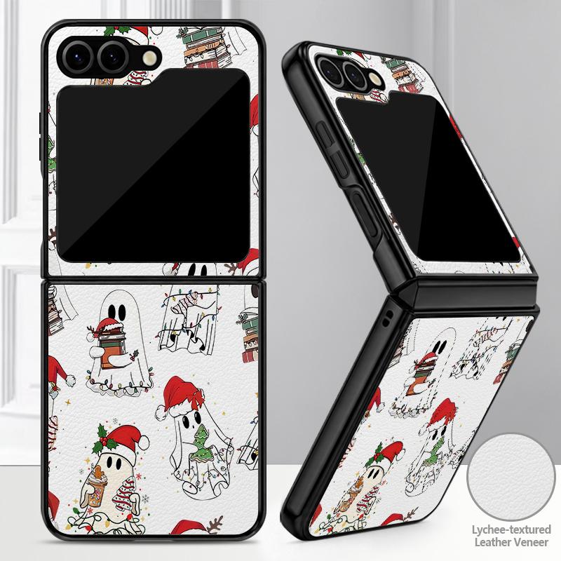 Christmas Ghost Halloween Case For Samsung Z Flip 8 7 FE 6 5 4 Hybrid Leather Skin Hard PC Bumper Cover For Galaxy Z Flip8 Flip7 Flip6 Flip5