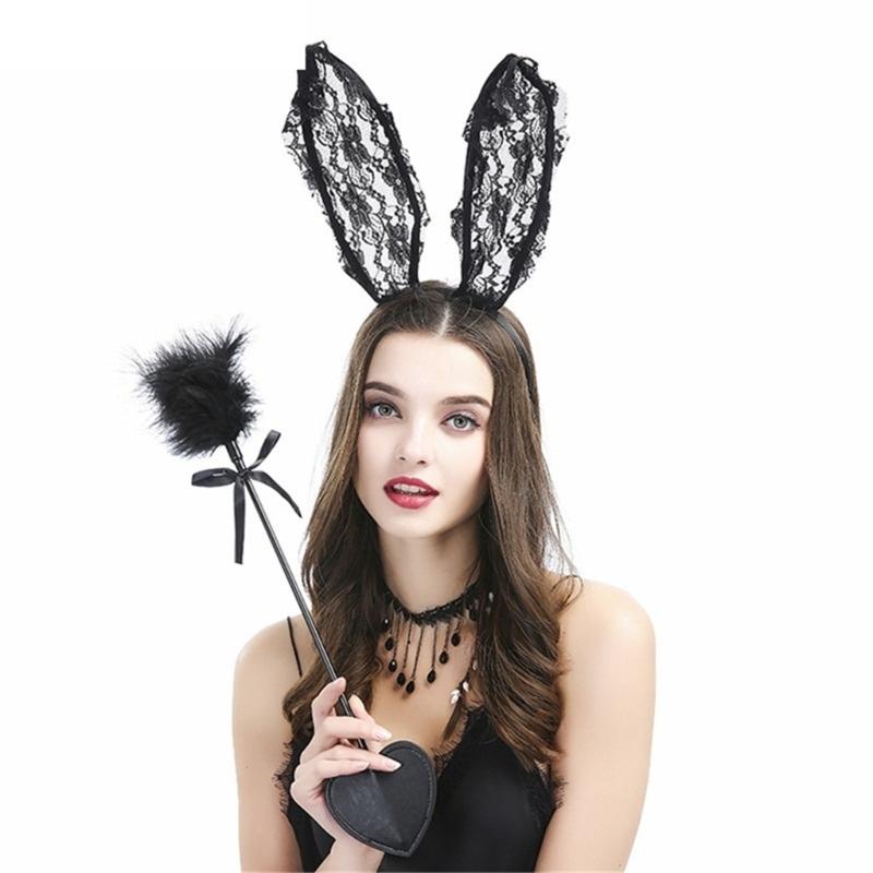 Women Cosplay Lace Hairband Rabbit Ear Headband LolitaStyle MaskedParty Headwear