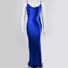 Women's Cowl Neck Sleeveless Midi Dress Fitted High Waist Elegant Satin Spaghetti Strap Backless Evening Dress
