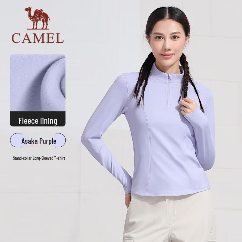 CAMEL Women s Slim Fit Stand Collar Long Sleeve Thin Fleece T-Shirt M