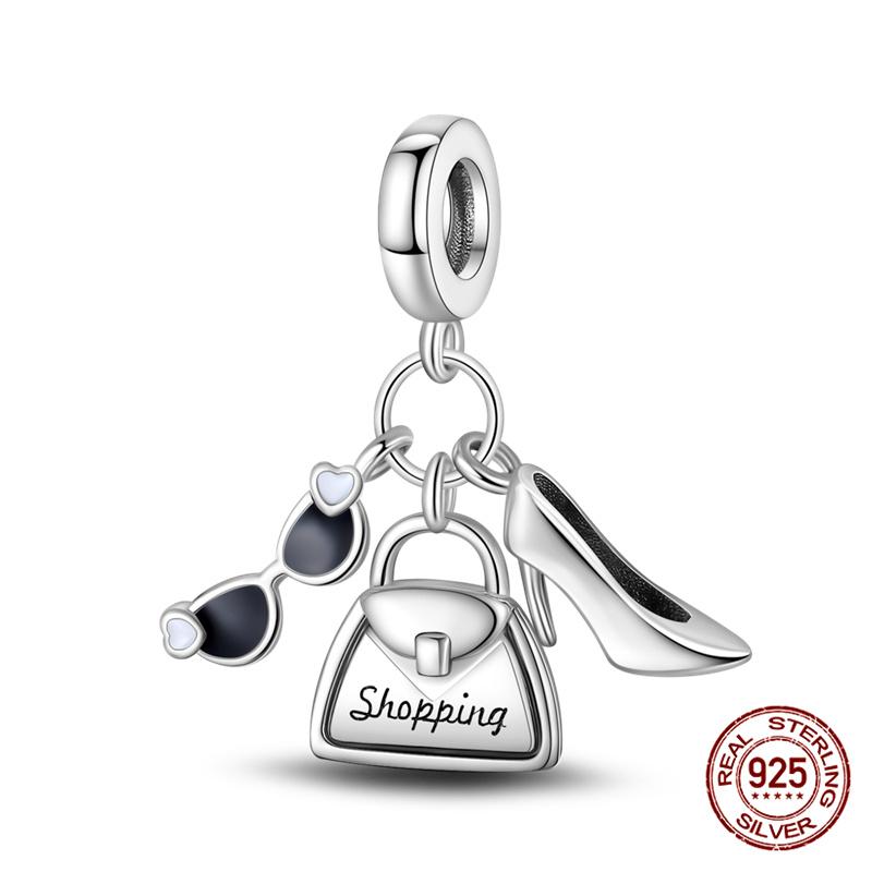 Authentic Original 100% Copper Metal High Heels Wine Glass Lipstick Charm Bead Components Compatible With Women Bracelets Do It Yourself High Quality