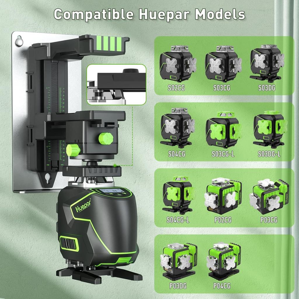 Huepar Fine-tuning Bracket Laser Level Mount, Multifunctional Magnetic Pivoting Base with Adjustable Spring Clip, 360° Rotation-alternative to a