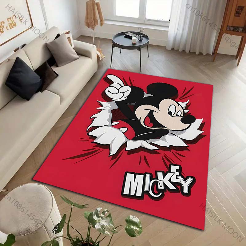 1PC Disney Mickey Mouse Print Cartoon Carpet for Living Room Bedroom Kid's Room Home Decor Area Rug Non-slip Mat Luxury Gift