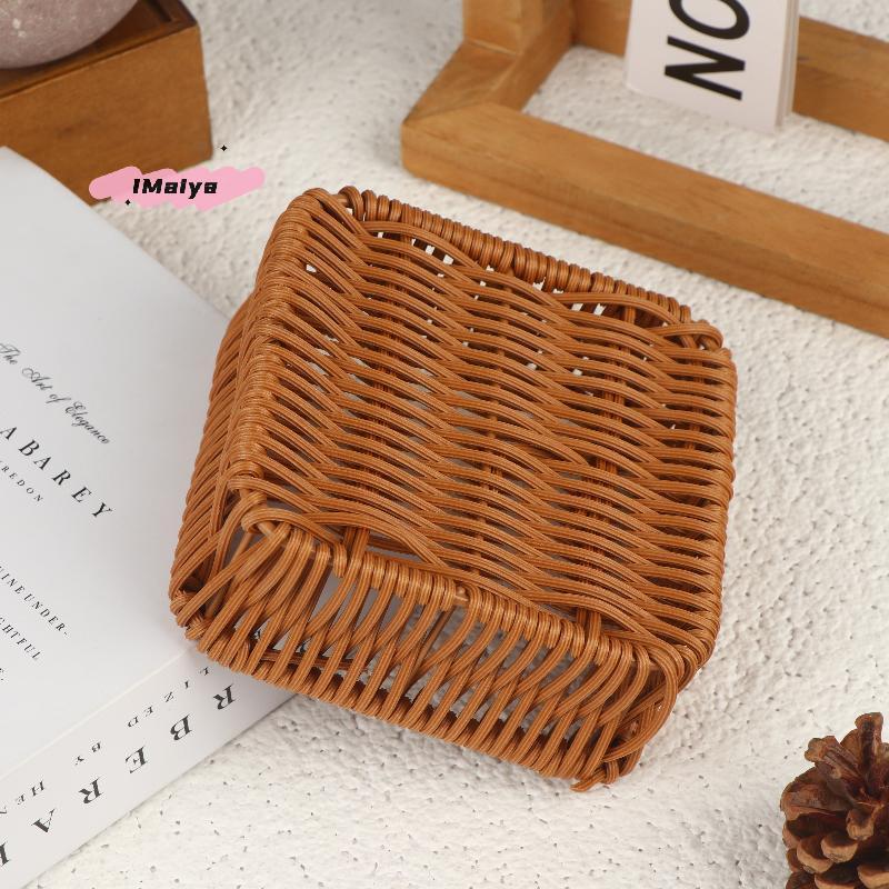 M-Imitation Rattan Wicker Basket Fruit Tea Snack Bread Basket Cosmetic Square Storage Box Household Kitchen Supplies