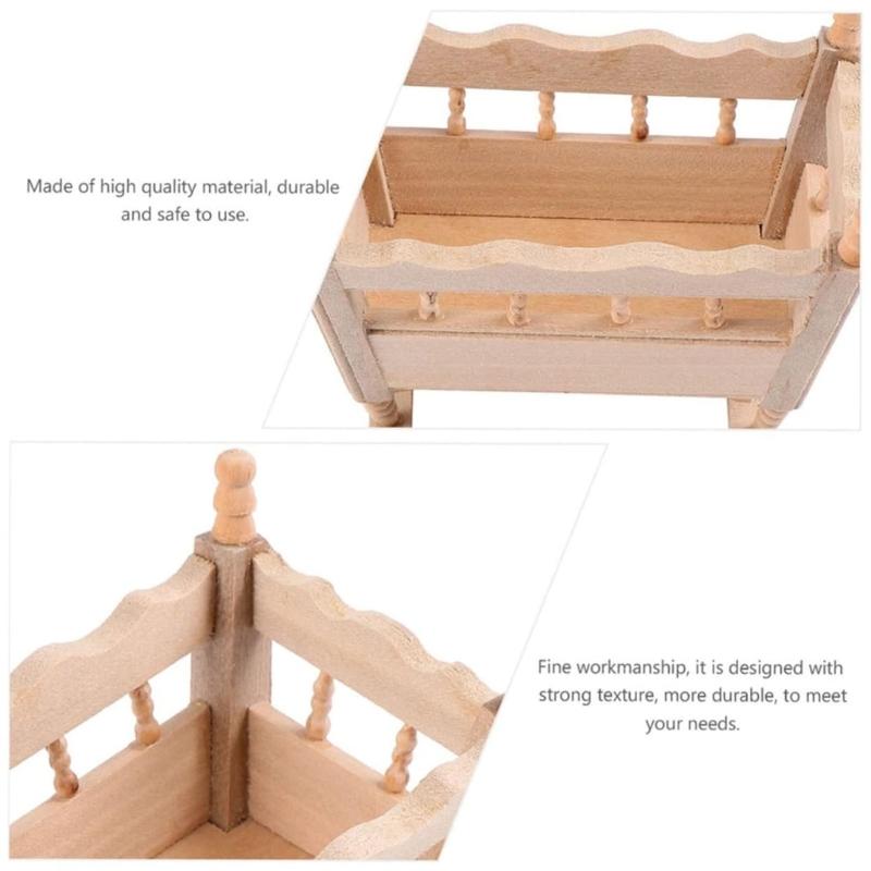 Unbemaltes Holz Babywiege Modell Figur Spielzeug für 1/12 Maßstab Puppenhaus Szenenbau und Kinderzimmer Ausstellungsdekorationen