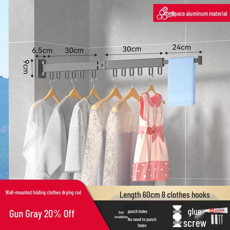 Wall-Mounted Telescopic Folding Clothes Drying Rack for Indoor/Outdoor Use