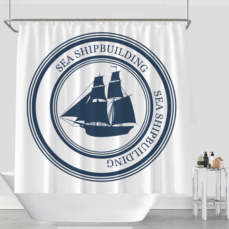 Vattentät duschdraperi med maritim ankare och medelhavsmotiv