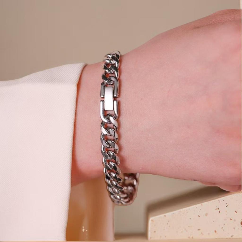 Fadeproof Titanium Steel Frosted Cuban Chain Bracelet with Versatile Clasp