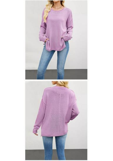 2026 European & American Women's Solid Color Knit Pullover - Autumn/Winter Loose Fit, Round Neck Sweater.