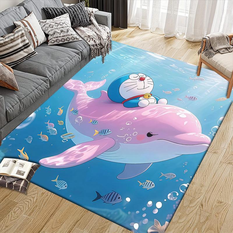 Doraemon4 Flannel Pattern Square Carpet,Area Rug,Carpet Rug for Living Room Bedroom Sofa Playroom Decor,Non-slip Floor Mat