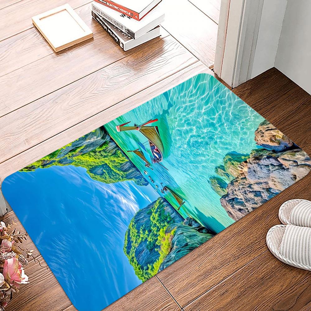 Tropical Beach Printing Non-Slip Small Rug Waterproof Easy To Clean Floor Mat for Indoor Outdoor Use Durable Home Decor Novelty